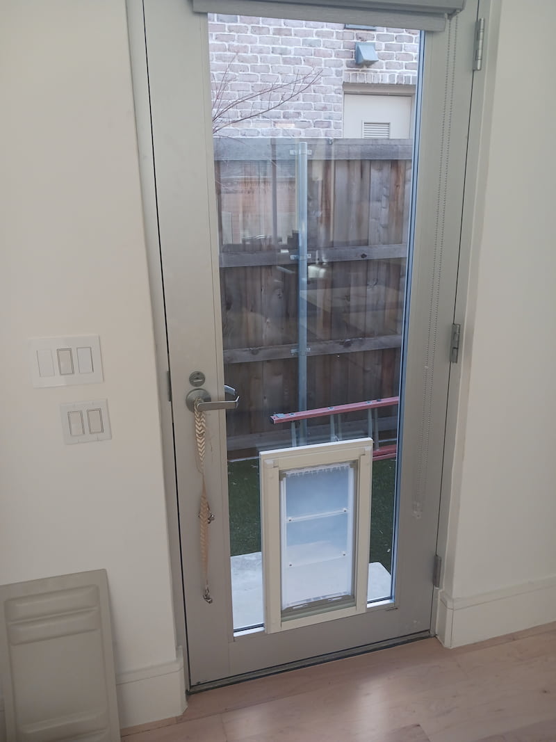 In-glass pet door installation by Artisan Glass Designs in DFW